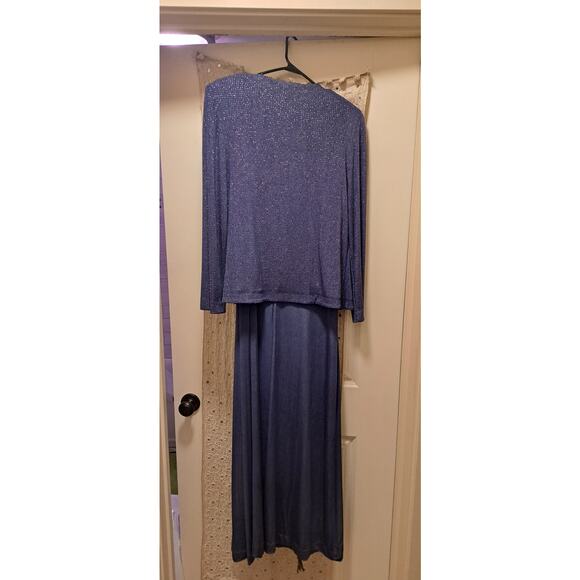 Vintage Alex Evenings Navy Blue Long Formal Maxi Dress Sz 10 Sparkly Jacket - Picture 4 of 8